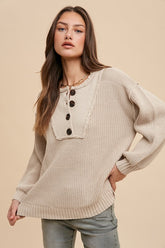 Annie Wear Women's Half Button Ribbed Hem Sweater - Chic & Cozy Style